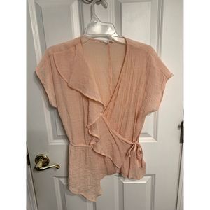 June & Hudson Pink Ruffle Asymmetrical Blouse Size Medium